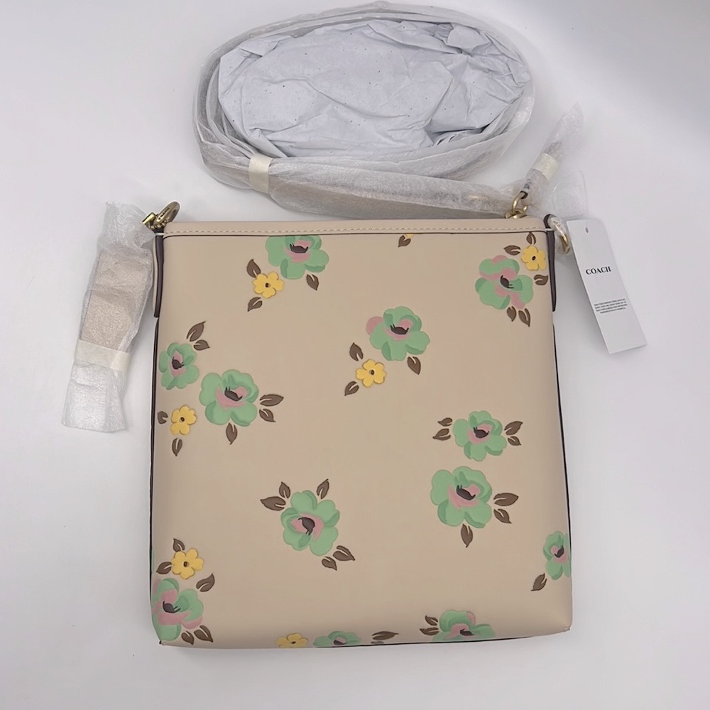 Coach Kitt Messenger Crossbody With Floral Print Brass/Ivory Multi - Picture 2 of 16
